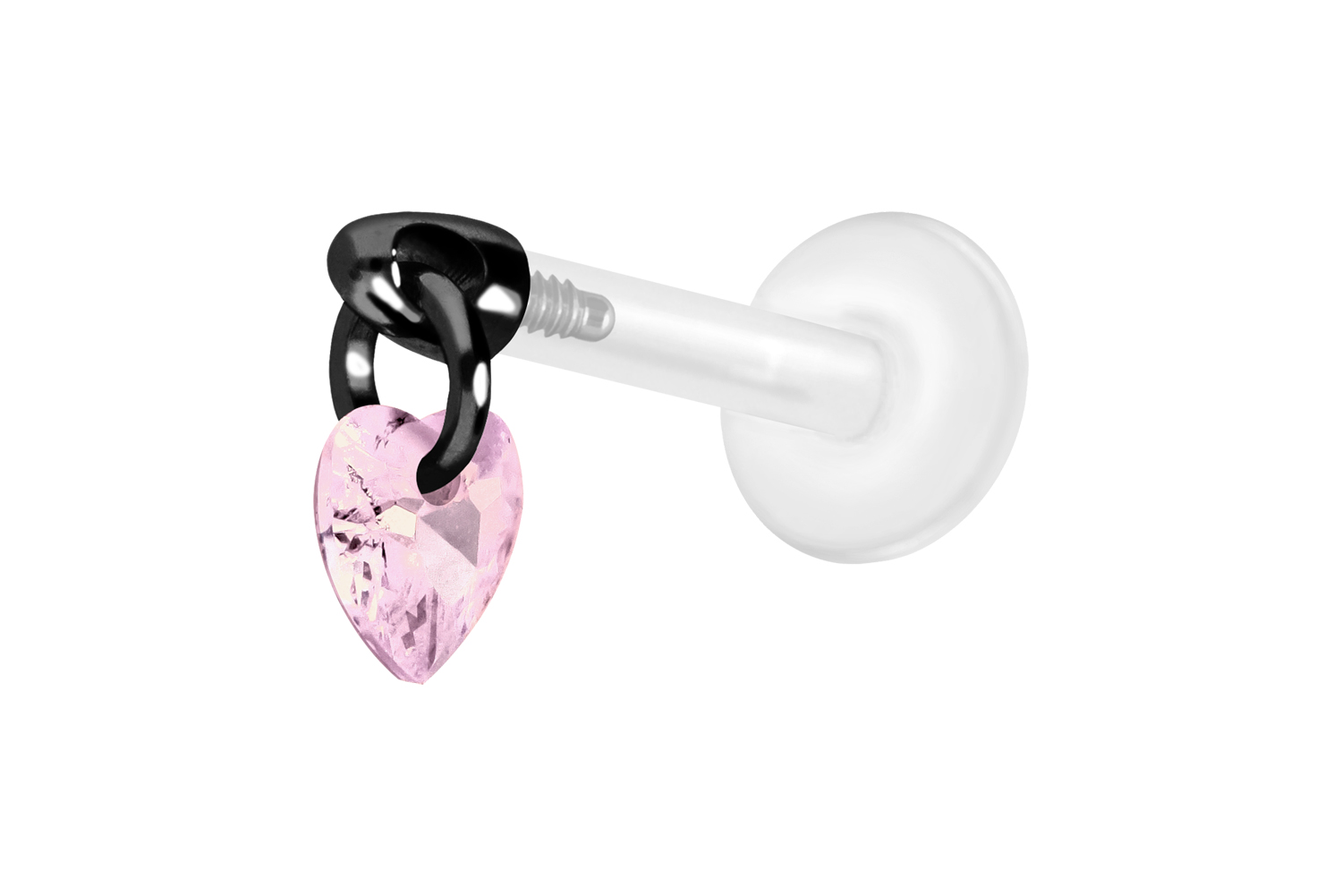 PTFE Labret Piercing mit Innengewinde + Titan-Aufsatz KRISTALLHERZ